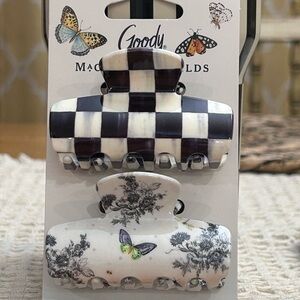 MacKenzie-Childs Black and White Check + Floral Butterfly Hair Claw Set
